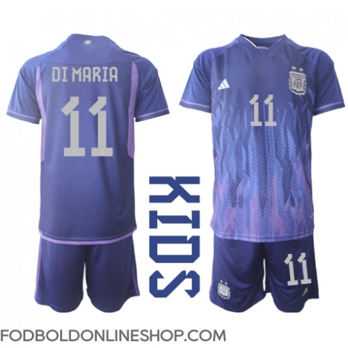 Argentina Angel Di Maria #11 Udebane Trøje Børn VM 2022 Kortærmet (+ Korte bukser)